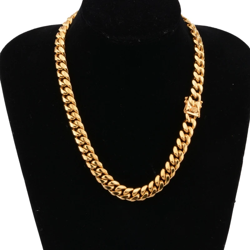 Gz King Jewelry 14mm/16mm/18mm Hip Hop Gold Miami Cuban Link Chain Men ...