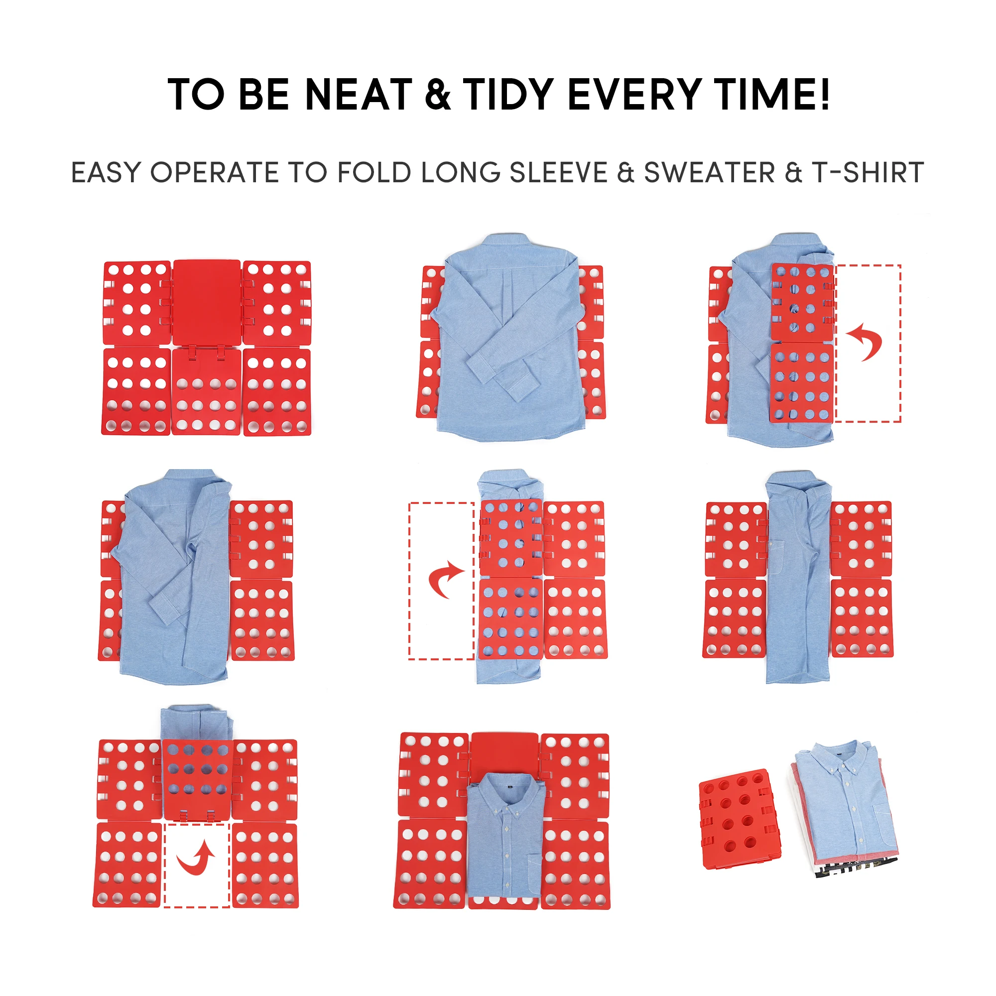 Kids & Adult Filp Fold Clothes Folder Tshirt Folding Board Adjustable