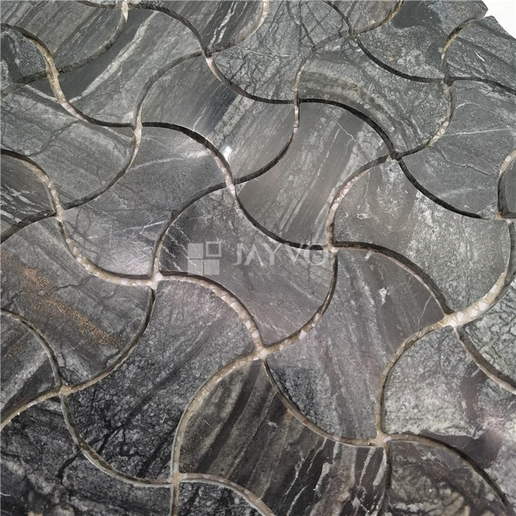 Waterjet Textured Black Highlighter Stone Wall Tile Natural Stone Mosaic Wall and Floor Tiles for Bathroom and Kitchen