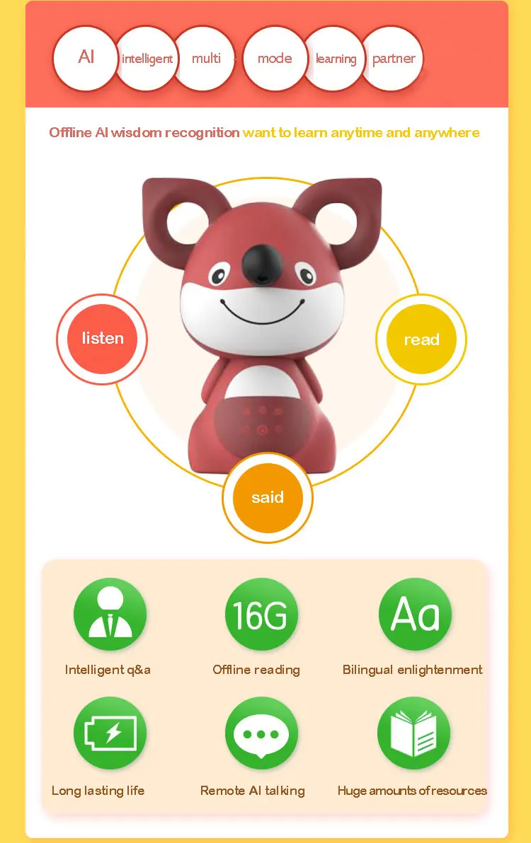 Factory Customized AI Learning Robot Intelligent Voice Dialogue NEW Smart AI 2.4G Wifi Educational Machine for Kids