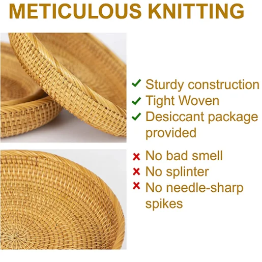 Rattan Round Bread Serving Basket Handcrafted Bread Serving Tray