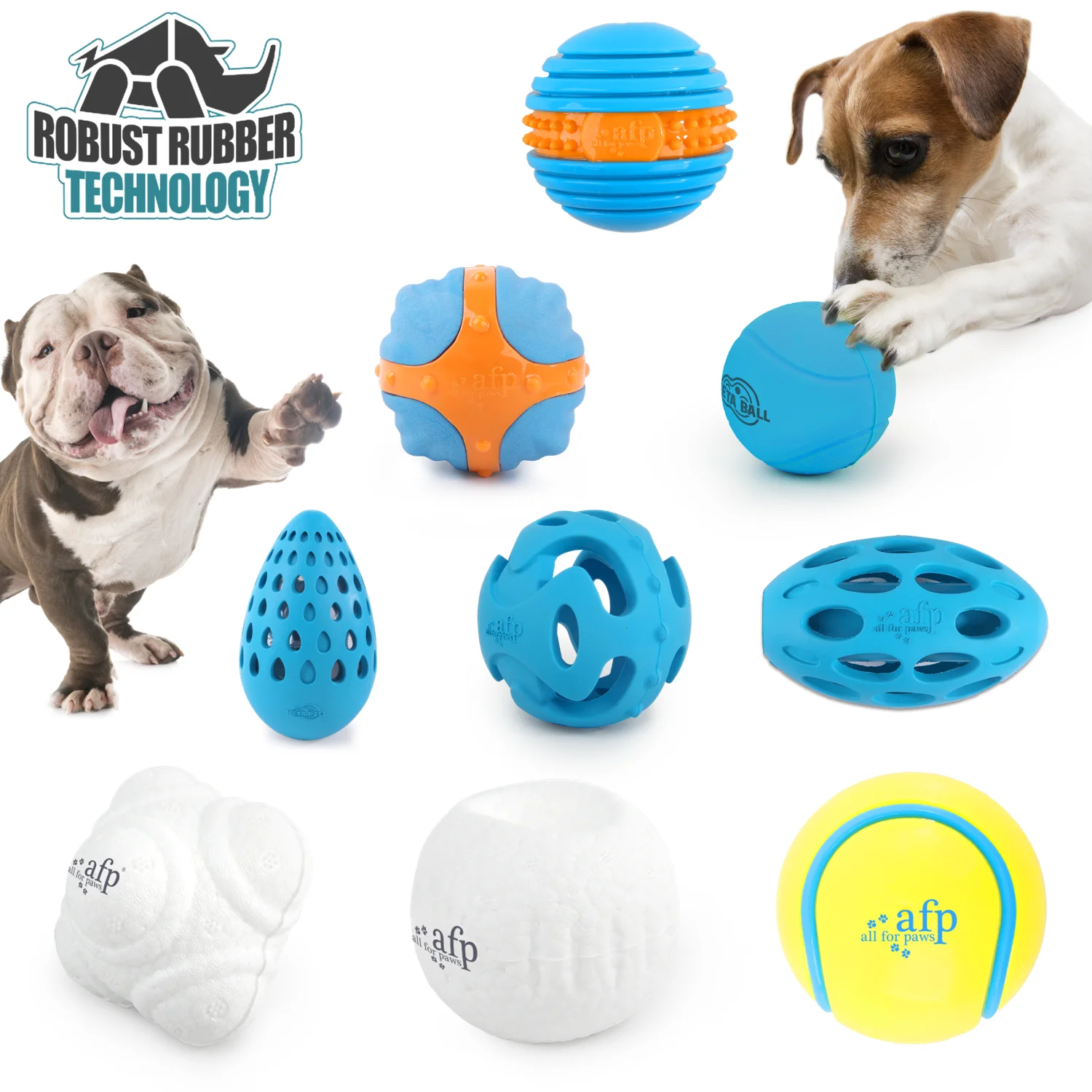 AFP Durable High Bounce Rubber Chew Ball Toy for Dogs - Squeaky Fetch Ball  for Teeth Cleaning & Playtime, 48 PCS MOQ