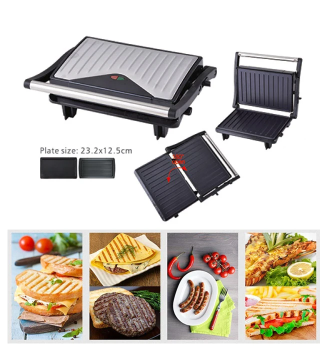 Electric Panini Press Grill 2 Slice,With Locking Lid,Opens 180 Degrees