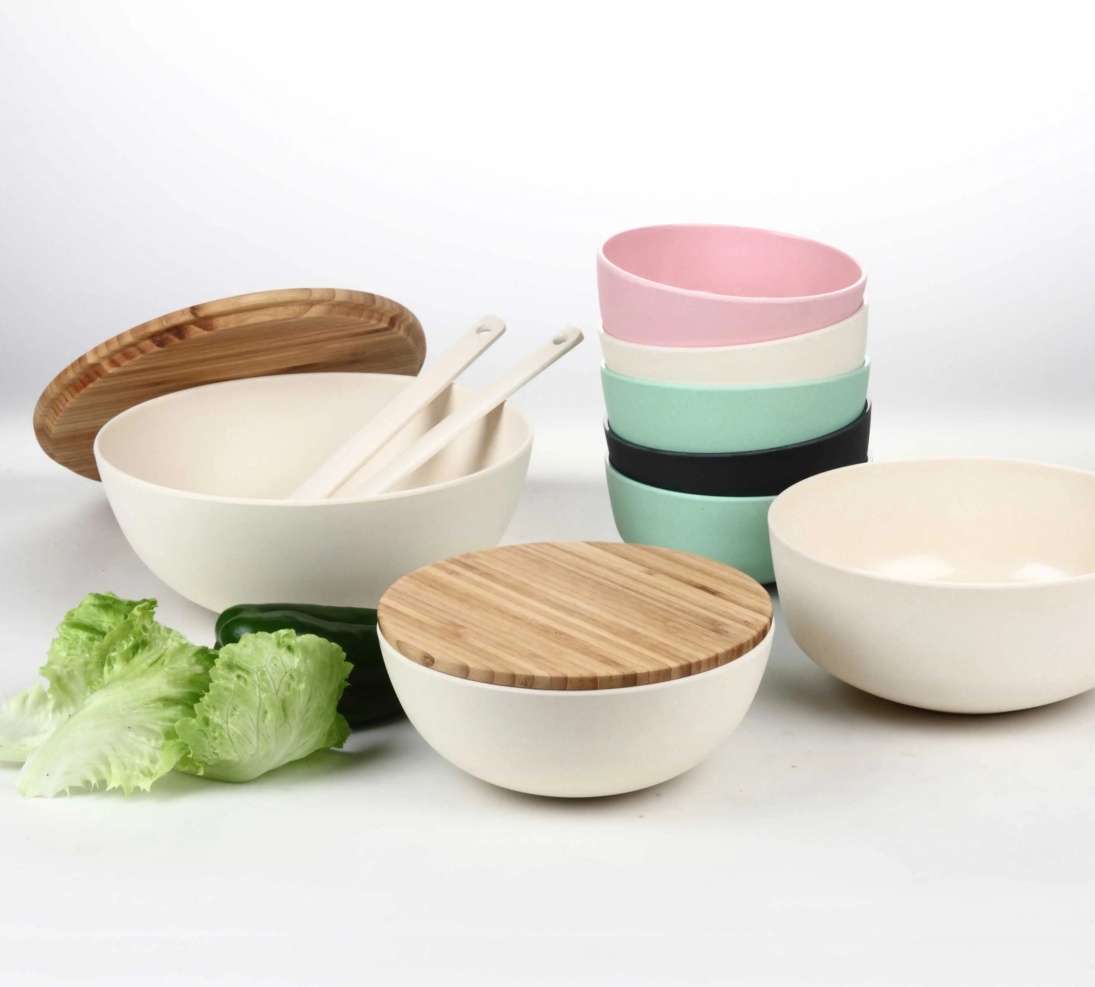 Wholesale Ecofriendly Customized Bamboo Fiber Round Serving Bowl,Salad