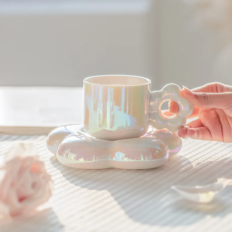 Ceramic Flower Cups Coffee Pearl Dazzling Girl Sense Ceramic Afternoon Tea Home Office Tea Cup Set Tea Cup and Saucers supplier