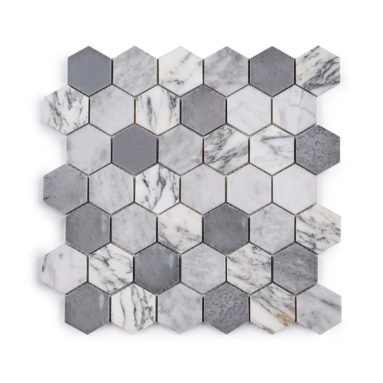 Moonight Modern Design Carrara White Italy Grey Bianco Faniellos White Hexagon Marble Mosaic for Backsplash and Wall