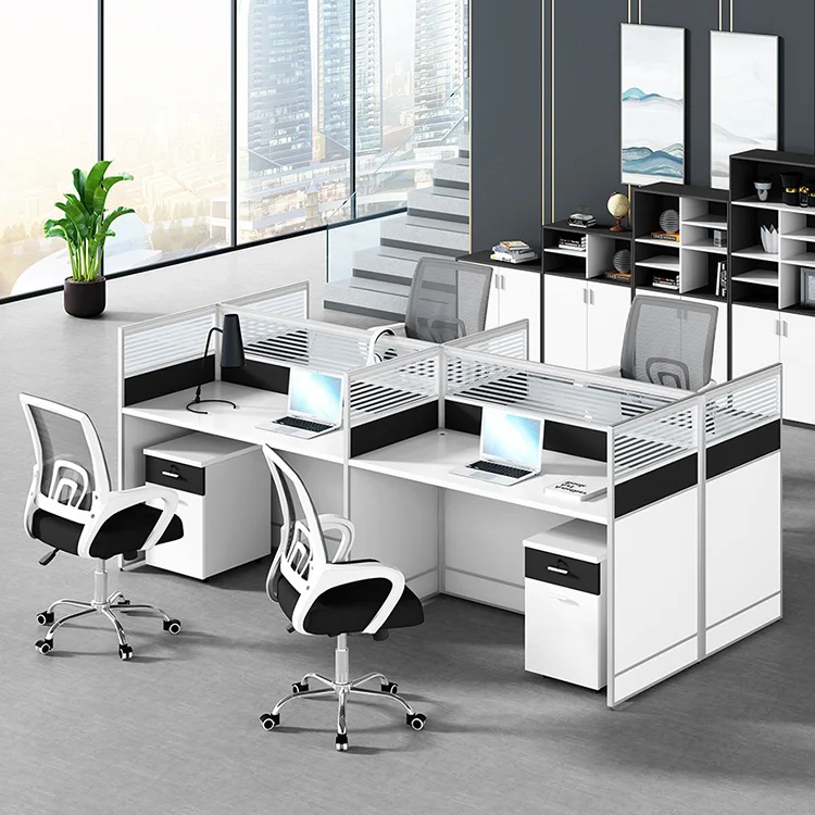 Office Divider Call Center Cubicles 4 Person Workstation With Glass ...