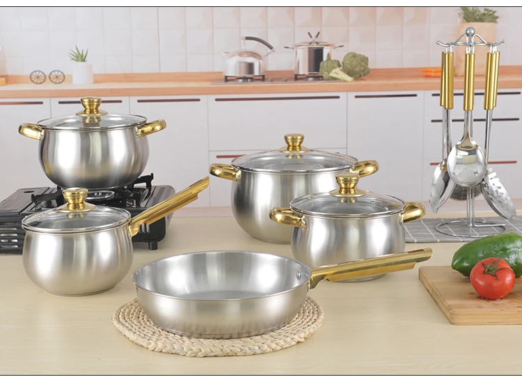 Customized 12pcs Gold Cooking Pots Set Stainless Steel Cookware Set