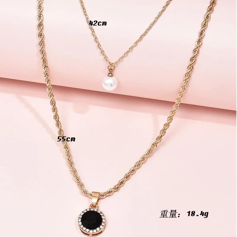 Fashion Gold Pearl Black Crystal 