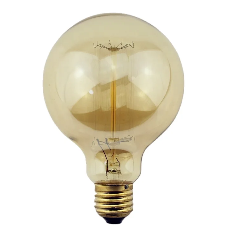 Amber Glass Decorative Squirrel Cage Filament Light Bulb 230V E27 25 Watts Edison Incandescent Bulb G95 Vintage Light Round Bulb
