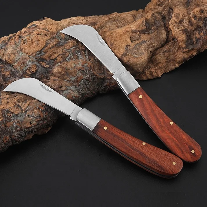 Outdoor Stainless Steel Mushroom Wooden Handle Folding Knife Garden