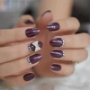 2019 Fashion Dark Purple 3D Gems Bowknot French Fake Nails 24Pcs UV Gel Press on False Wear Nail Art Free Adhesive Tapes