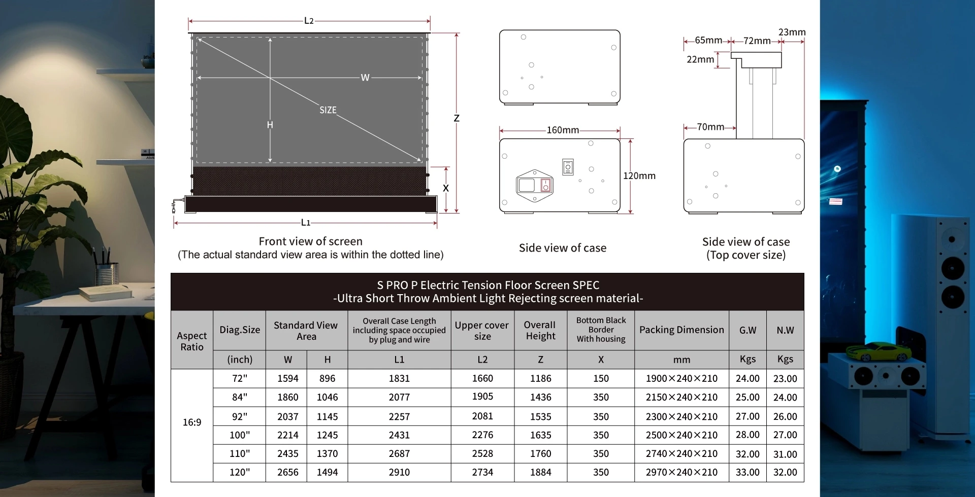 Vividstorm S Pro P 100 Inch 4k Uhd Laser Projector Screen With Sound