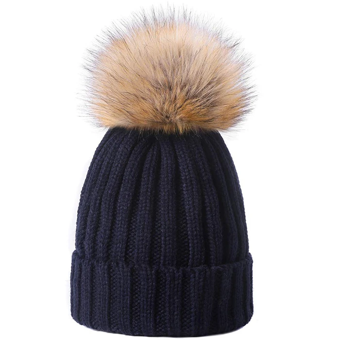 Wholesale Warm Winter Chunky Knit Satin Lined Beanie Custom Faux Fur Pom Pom Hat Women Ski Cap Buy Satin Lined Beanie Custom Pompom Hat Faux Fur Pom Pom Hat Product On Alibaba Com