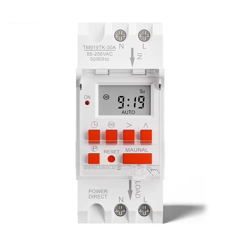 Side view of NBL25T timer showing DIN rail mounting clip and terminal block