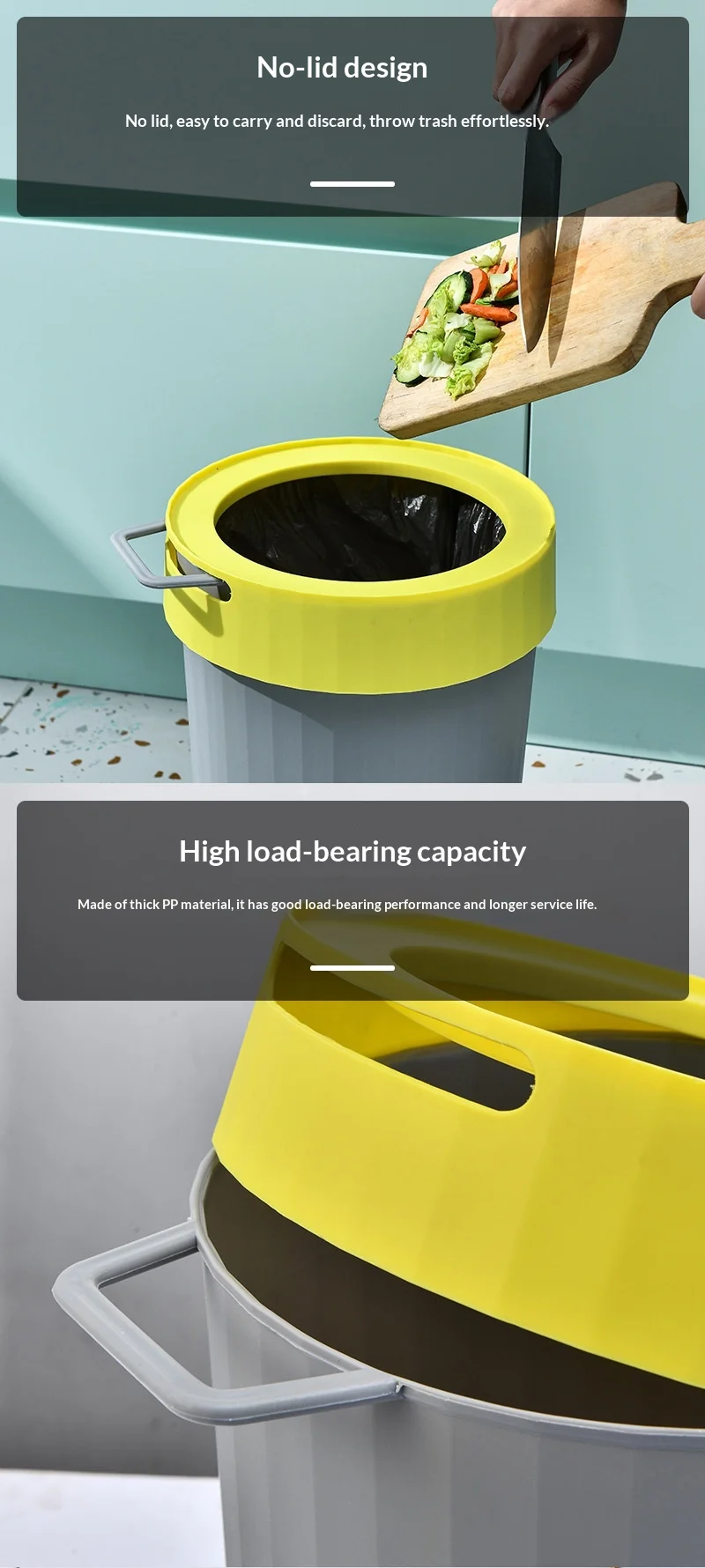 Simple PP Plastic Pressure Ring Portable Trash Can with Lid for ...