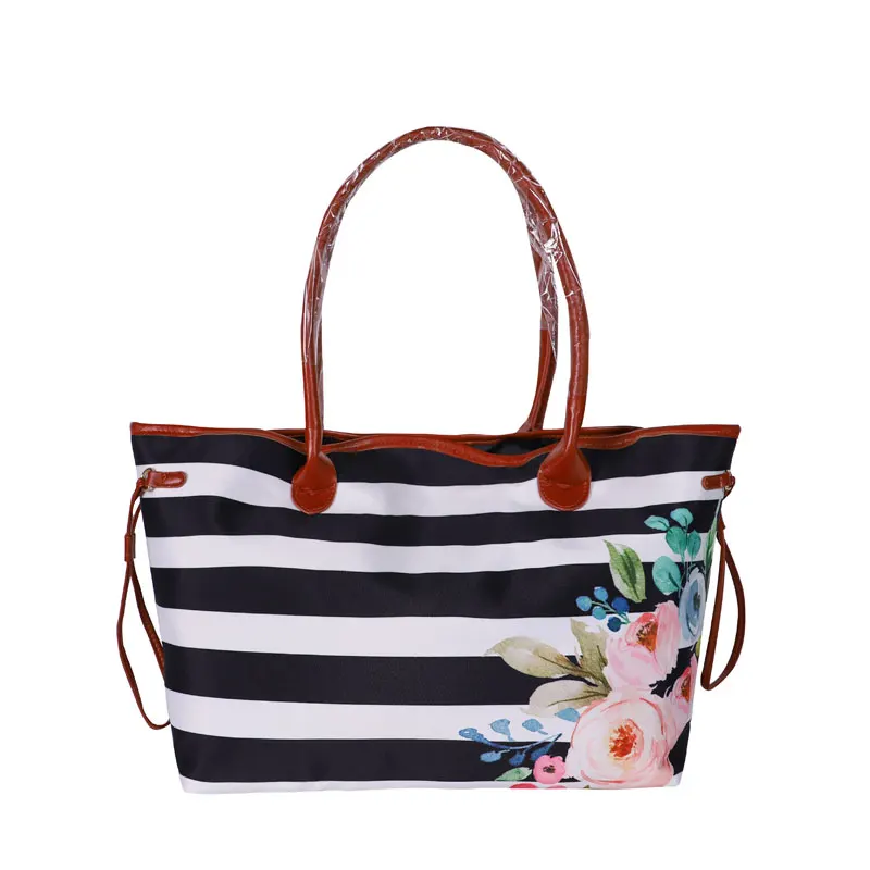 

Wholesale Factory Direct Sale Low Price Multifunction Women Tote Stripe Canvas Handbag Sunflower Women Purse, As pics