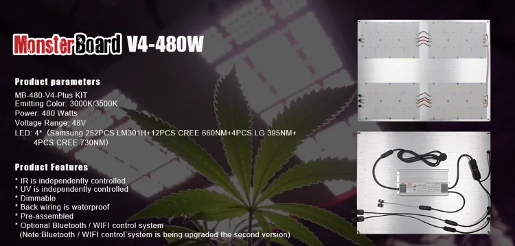 480 watt led board monster board v4 plus lm301h cree 660nm with LG uv cree ir pre-assemble led grow light
