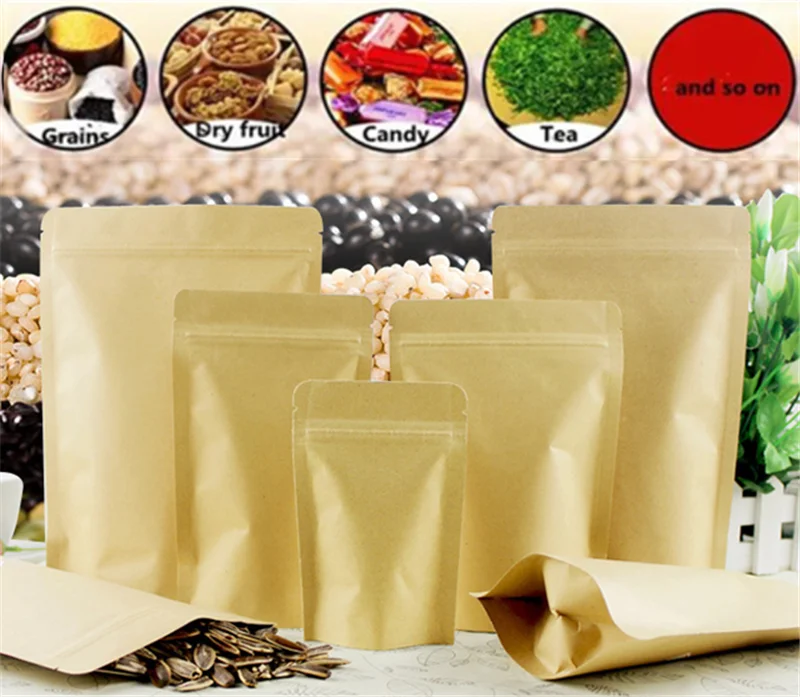 2022 Resealable Kraft Paper Bags Aluminum Foil Lined Kraft Paper