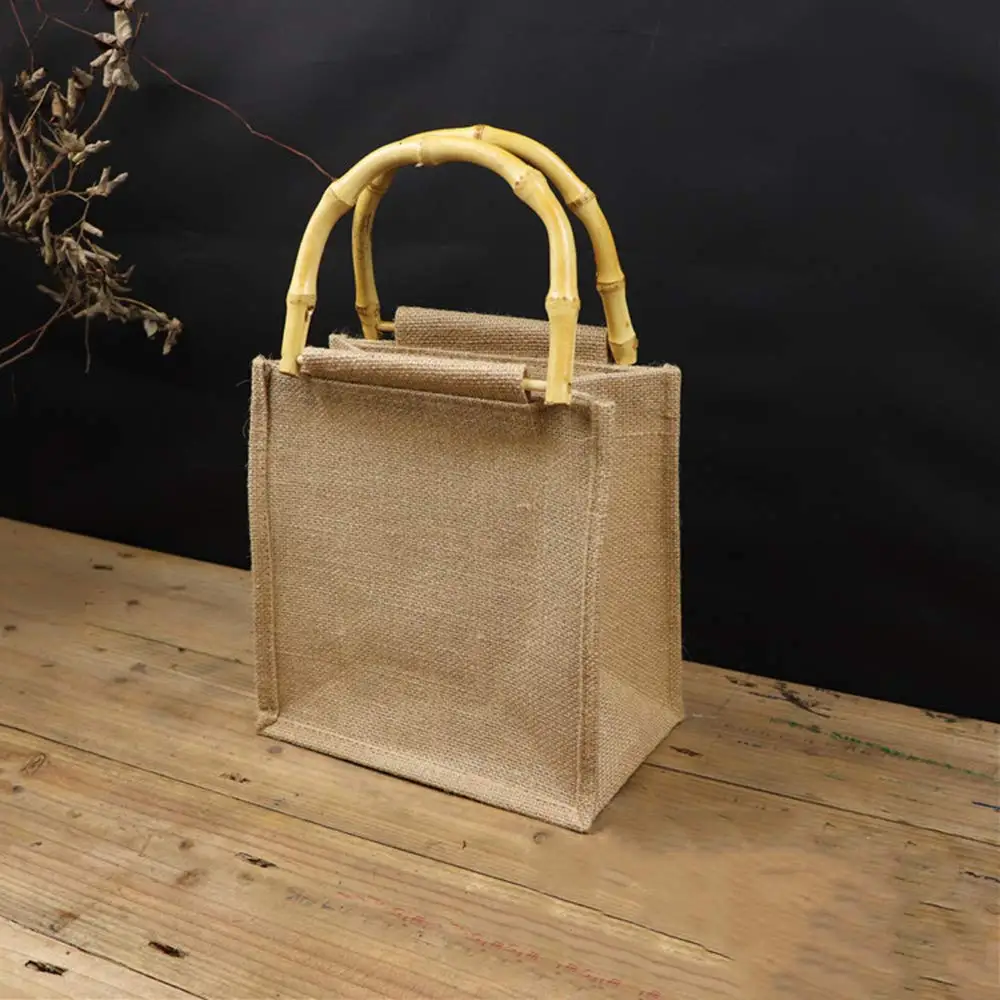 Wood Handle Natural Burlap Shopping Tote Bags Reusable Jute Bags - Buy ...