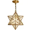 Brassy Vintage Chandelier Lamp Rustic Industrial moravian star pendant light with textured Ripple Glass Cover