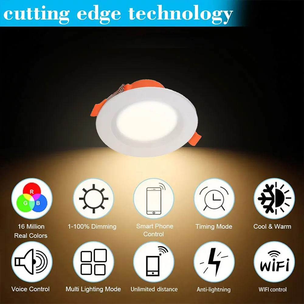High Quality Smart Wifi Downlight 6w 480lm Tuya Alexa Dimmable Rgb Cct
