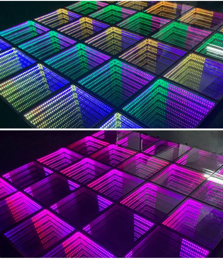 product 3d led mirror aluminum body moving lights colorful dance floor tiles with dmx512 control stage lighting384-10