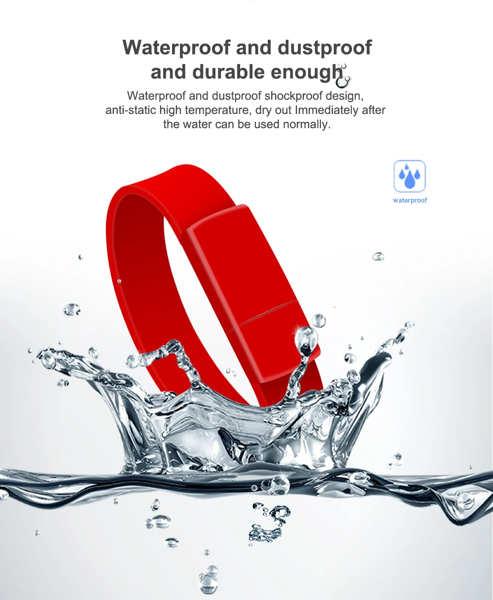 Customization logo printing OEM Wristband usb flash drive 128GB bracelet pendrive USB2.0 - ANKUX.COM