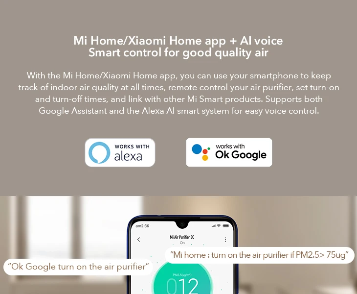 Xiaomi Mi Air Purifier 3C Cleaner Smart OLED CADR 320m3/h Smartphone APP Control Removes 99.97% Articles Air Purifier Mi