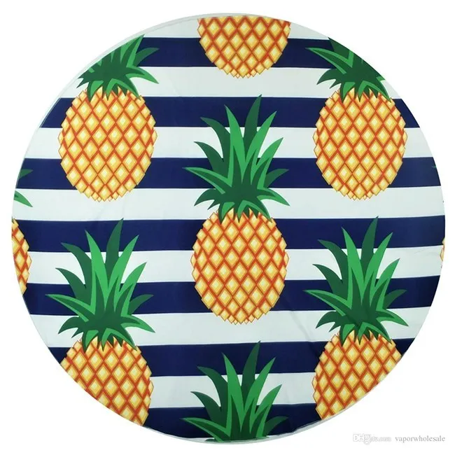Large thick round pineapple print custom beach towel with tassel fring