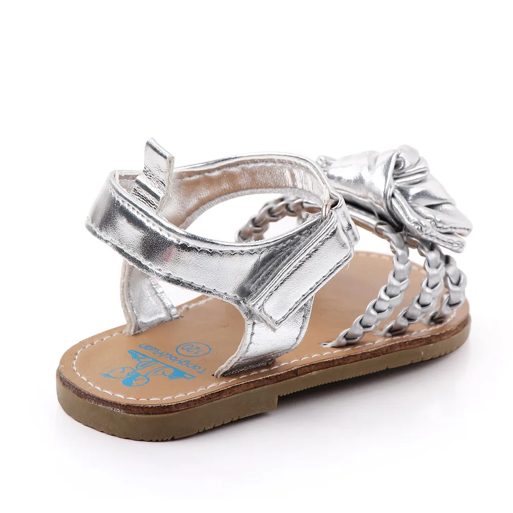 Hot selling infant bright rubber sole sandals for girl bowknot leather shoes
