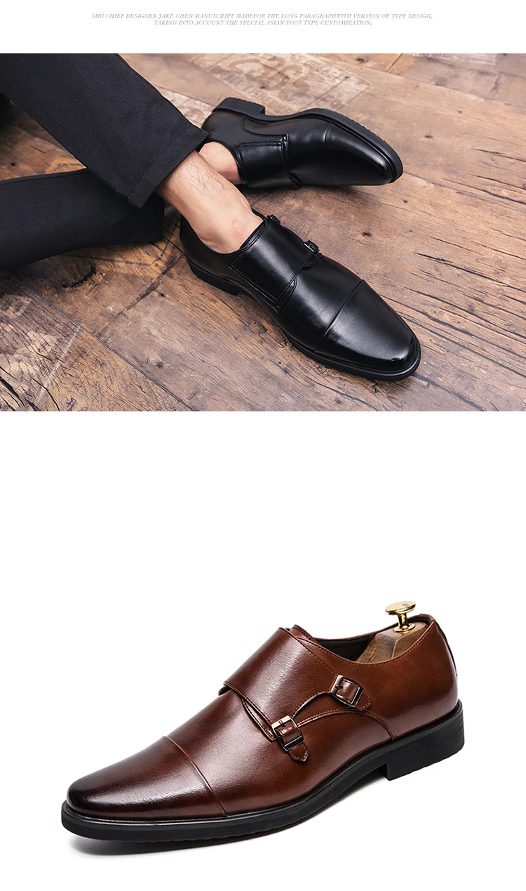 Mens Double Monk Strap Slip On Loafer Leather Oxford Plain Toe Classic Casual Comfortable Dress 9697