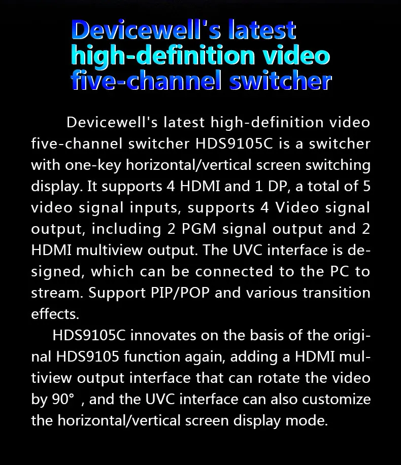 Bộ Chuyển Đổi Hướng Dẫn Dọc Bộ Chuyển Đổi 5-CH Bộ Chuyển Đổi 4 HMDI 1 DP DeviceWell HDS9105C Bộ Chuyển Đổi Video