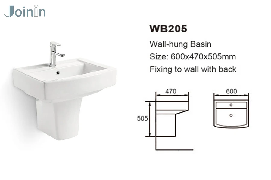 Luxury washing basins bathroom sink wall hung ceramic wash basin wall mount sink (WB205)