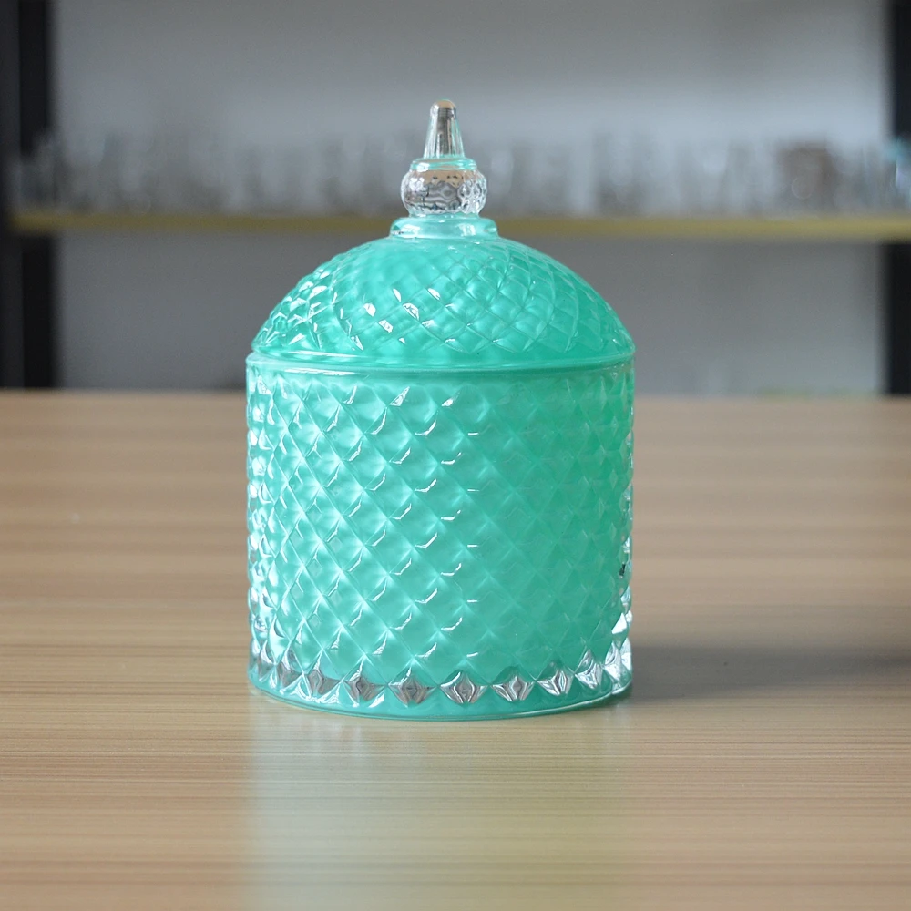 Unique Green Color Glass Candle Jar With Lid Sugar Jug Buy Green