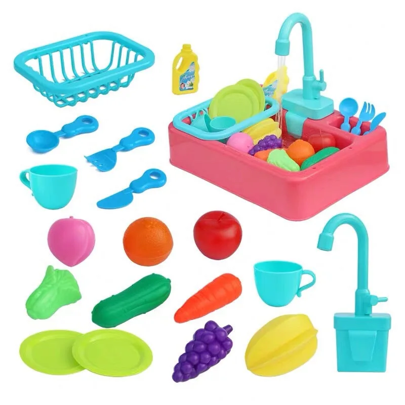 Kitchen Toys Plastic Electric Kitchen Toy Set With Faucet Recirculating Water Pretend Play Kids