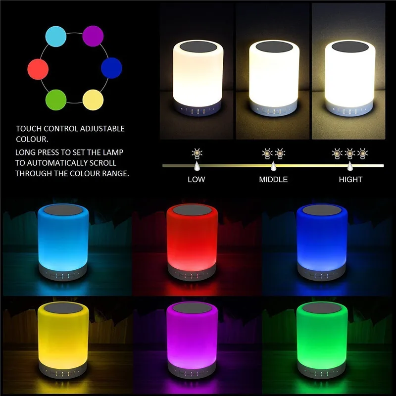 Bedside Table Night Light Bluetooths Portable Wireless Touch Control Color LED Speaker TF Card AUX-in Support - ANKUX.COM