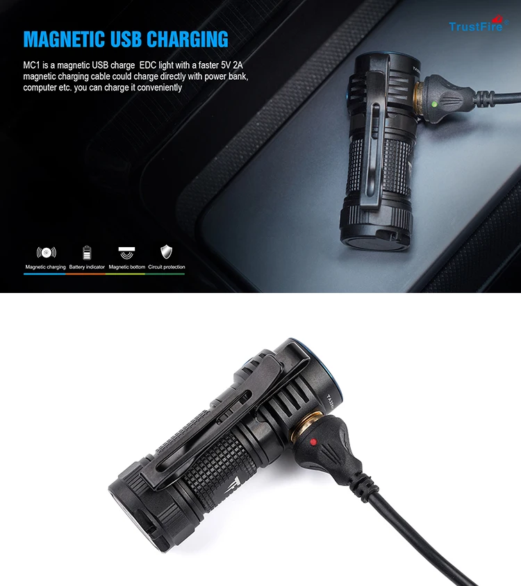 Trustfire Mc1 Usb Rechargeable Flashlight Pocket Clip Torch
