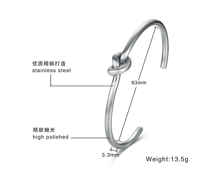 Cheap European and American 3.4MM titanium steel knotted element open bracelet for women B-132
