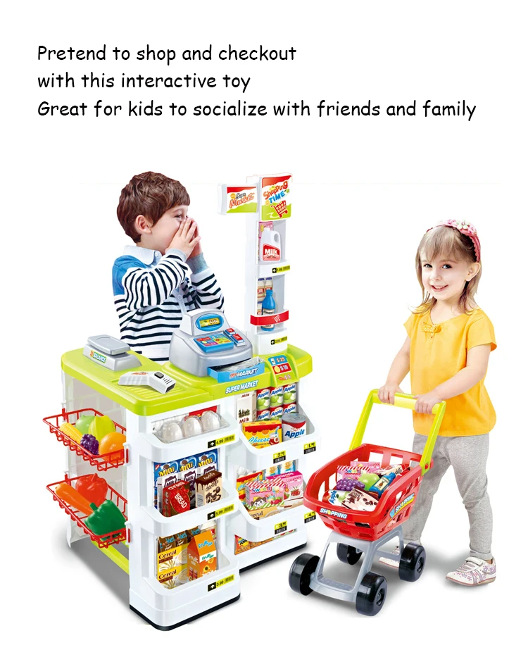 Grocery Store Playset Toy for Kids Beacaden Supermarket with Shopping Cart Shopping Grocery Store Playset with Scanner 