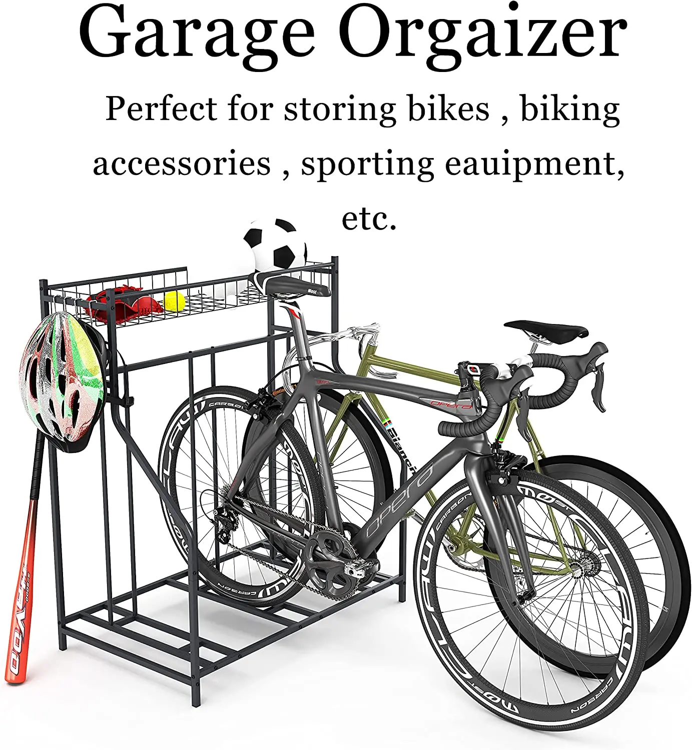 3 Bike Rack Garage With Storage Basket Garage Organizer Bike Parking