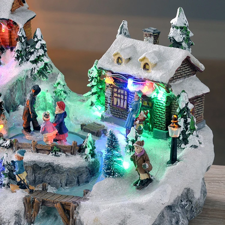 35 Cm Animated Polyresin Christmas Led Village Model With Moving Gifts ...