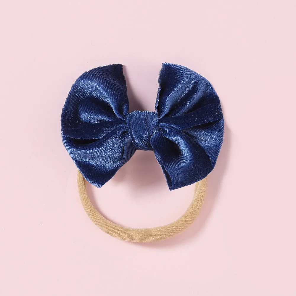 Hot Sale Cute Baby Girls Bows Headband Solid Color Diy Velvet Hair Band For Kids Hair