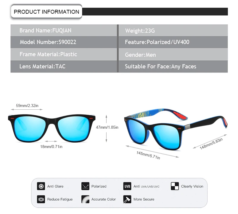 Outdoor Driver  Designer Glasses Authentic Printed Square Polarized Sunglasses Men