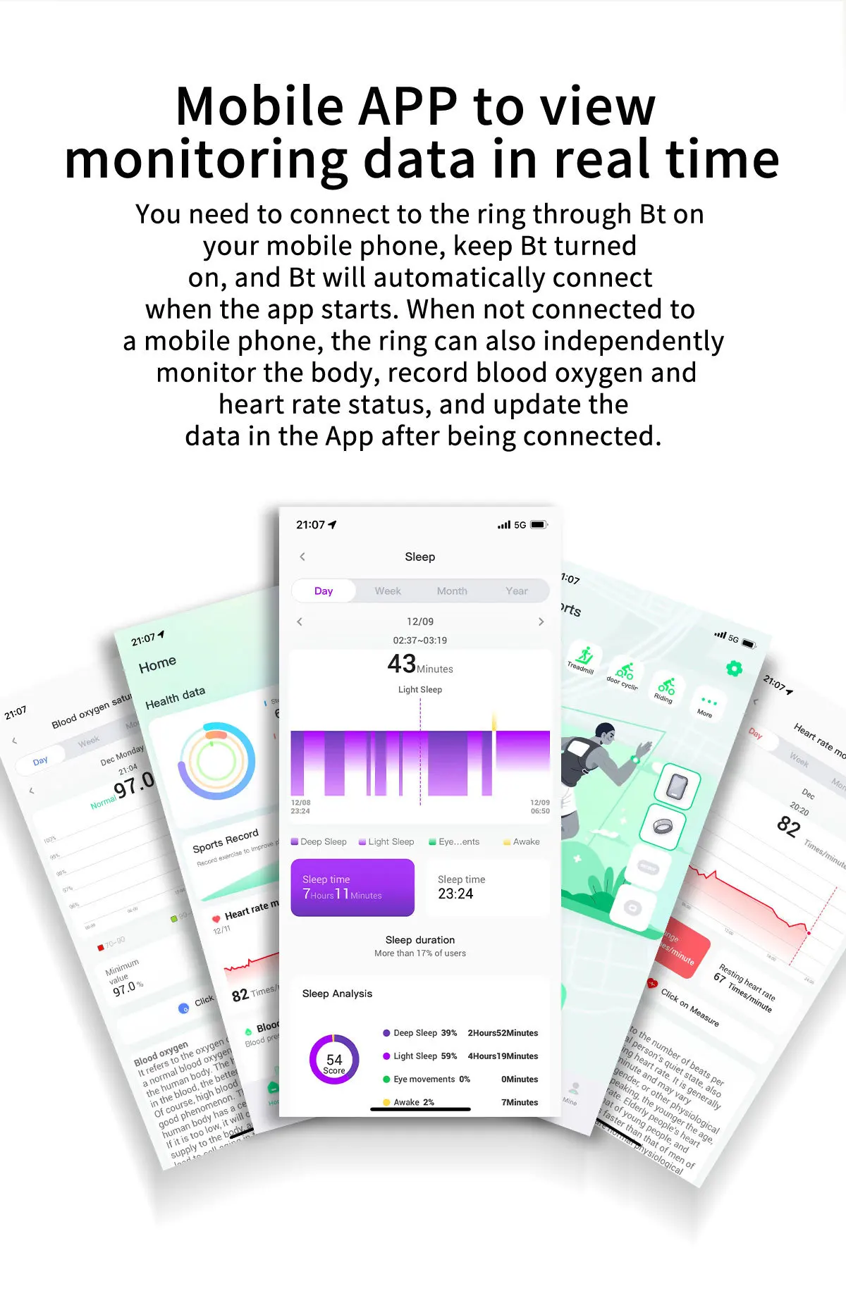 LA380 Smart Ring IP68 Waterproof Heart Rate Blood Oxygen Monitoring Sleep Tracking Remote Control Ceramic Case Android iOS