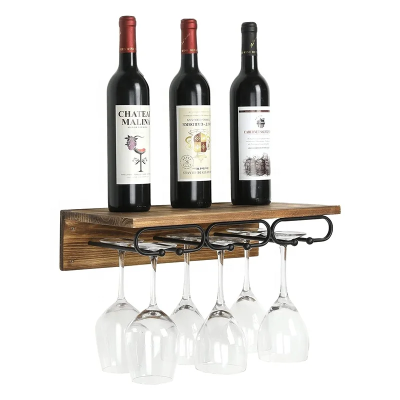 Home Decor Rustic Wood Wall Mounted Wine Rack Hanging Wine Rack With