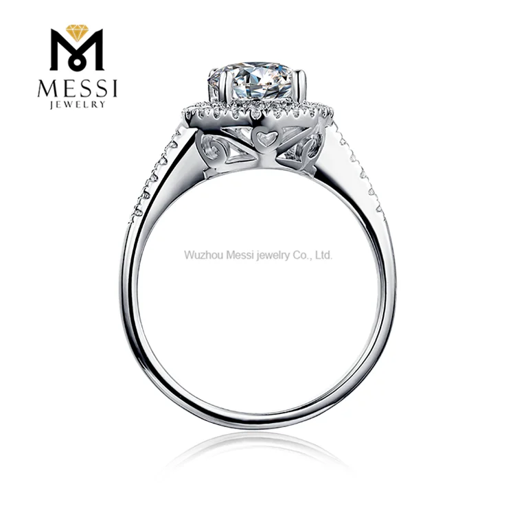 Messi Jewelry classic European style 1ct moissanite halo ring woman in 925 sterling silver ring 