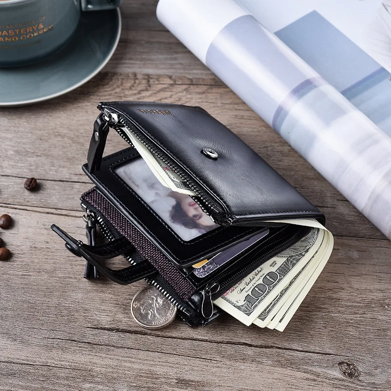 Jinbaolai Brand Male Wallet Genuine Leather Men Wallets Zipper Short Purses  Coin Pocket Soft Solid Small Wallet Mini Money Bag