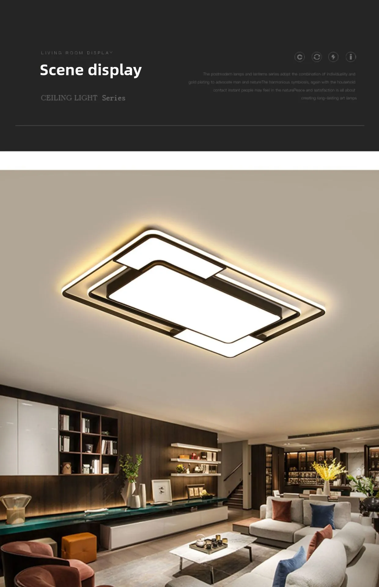 product 2023 nordic modern led ceiling light elegant rectangular large acrylic lighting package for living room stainless steel base-6