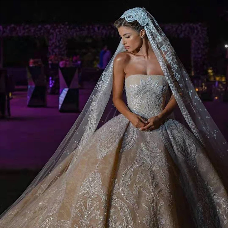 Saxy VNECK Luxury Crystal Women Wedding Dresses Turkey Istanbul China